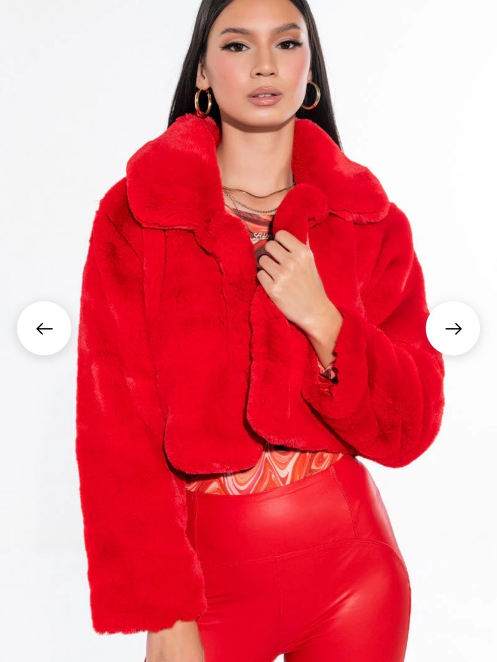 AKIRA Red Faux Fur Cropped Teddy Jacket